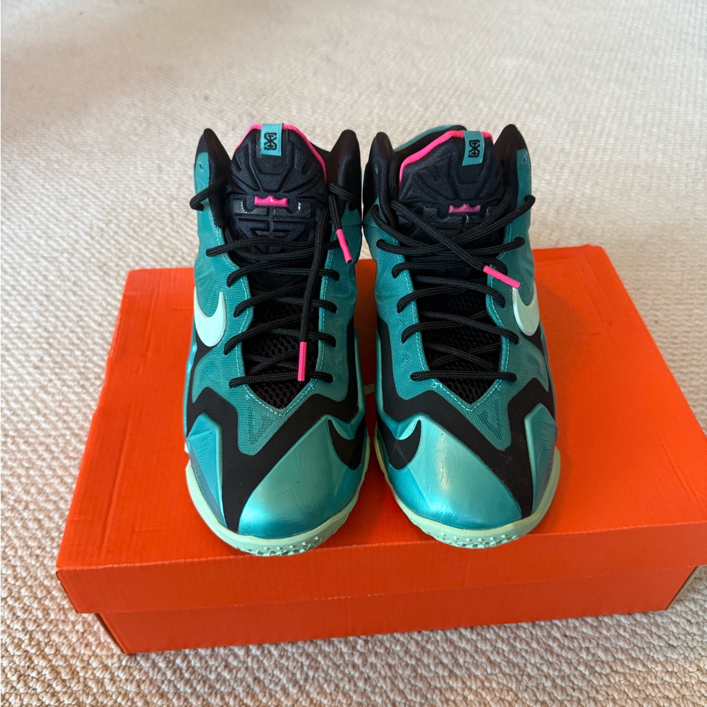 Nike Lebron Teal And Black Basketball Shoes With Pink Accents